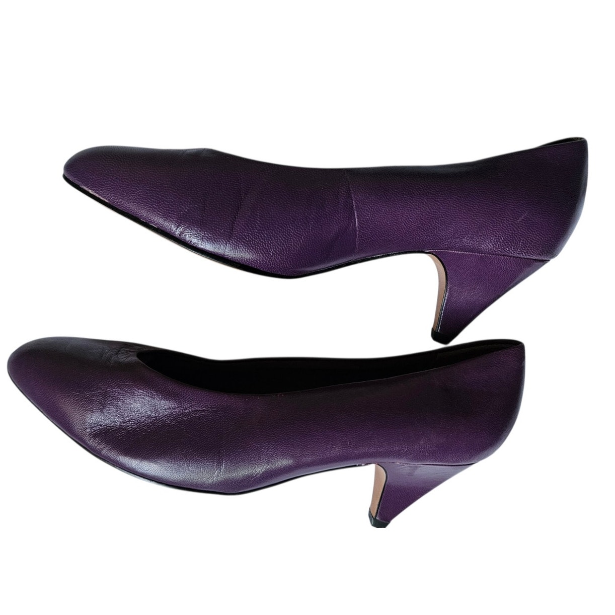 Easy Spirit Womens 8 Purple Leather Kitten Heel Pumps Eggplant